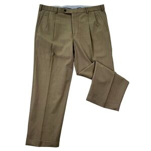 Brooks Brothers 1818 Madison Mens‎ Wool Dress Pants Tan 36x27 Flat Front Cuffed